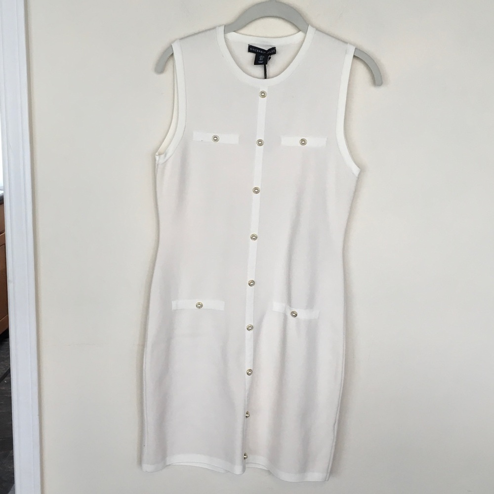 NWT Sleeveless White Button-Front Mini Dress